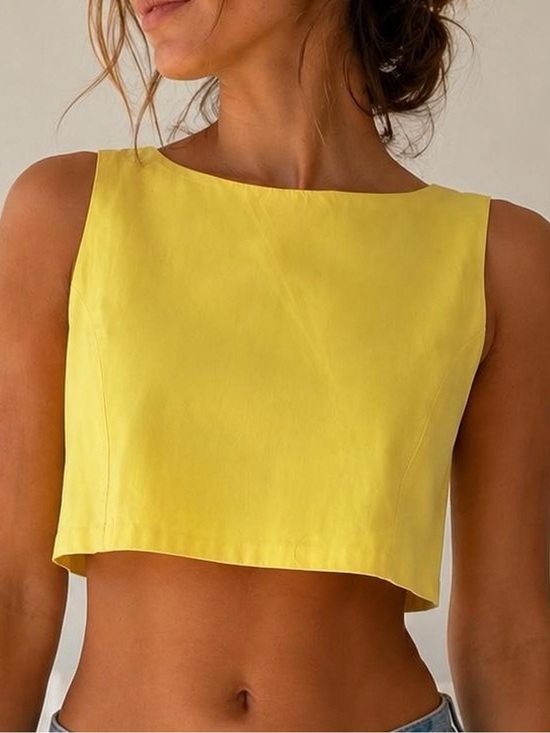 Forever 21 Tops - Forever 21 Yellow Satin Cropped Sleeveless Tank Top Size Small